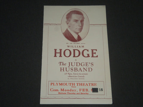 1927 WILLIAM HODGE IN THE JUDGE'S HUSBAND PROGRAM - PLYMOUTH THEATRE - J 2392