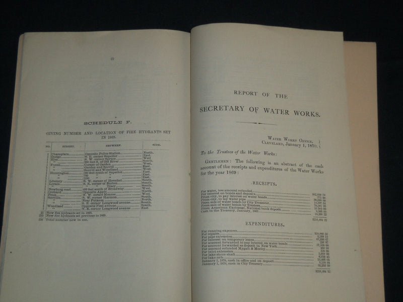 1870 CITY OF CLEVELAND WATER WORKS 14TH ANNUAL REPORT FOR THE YEAR 1869 - J 4489