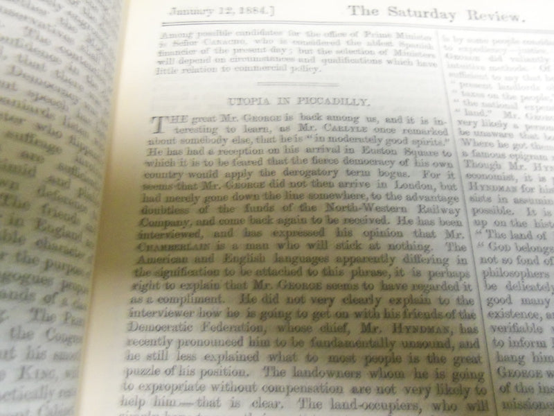1884 SATURDAY REVIEW 2 BOUND VOLUMES - COMPLETE YR- PUBLISHED IN LONDON - R 1100