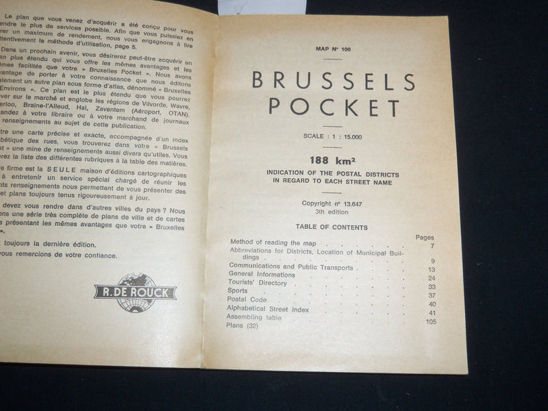 1960'S BRUXELLES POCKET GUIDE - ENGLISH & FRENCH TEXT - 32 MAPS - J 9292