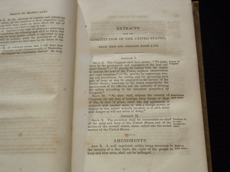 1851 MILITIA LAWS OF MASSACHUSETTS HARDCOVER BOOK BY EBENEZER W. STONE - KD 81G