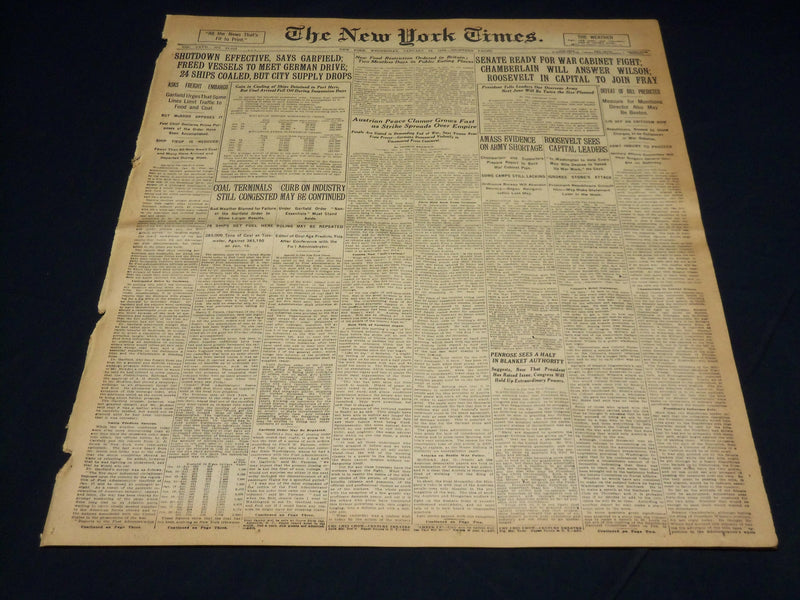 1918 JANUARY 23 NEW YORK TIMES - SENATE READY FOR WAR CABINET FIGHT - NT 7939