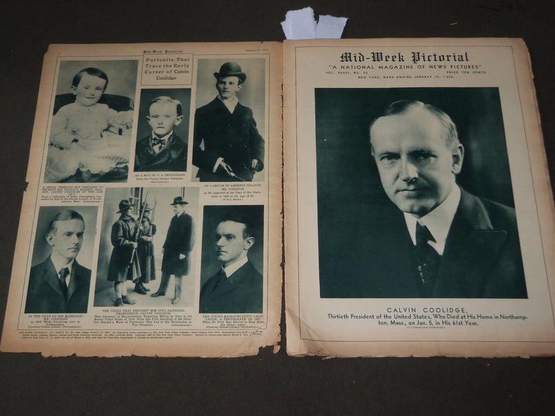 1933 JANUARY 14 MID-WEEK PICTORIAL MAGAZINE SECTION - CALVIN COOLIDGE - J 3209