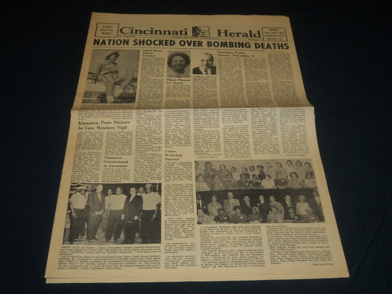 1963 SEPT 20 CINCINNATI HERALD NEWSPAPER - NATION SHOCKED OVER BOMBING - NP 4397