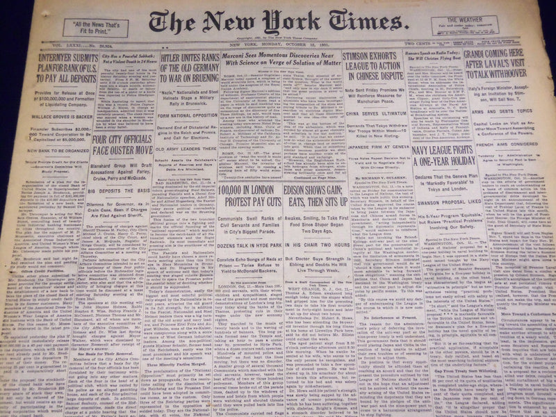 1931 OCTOBER 12 NEW YORK TIMES - SOLUTION OF MATTER NEAR, MARCONI - NT 3922