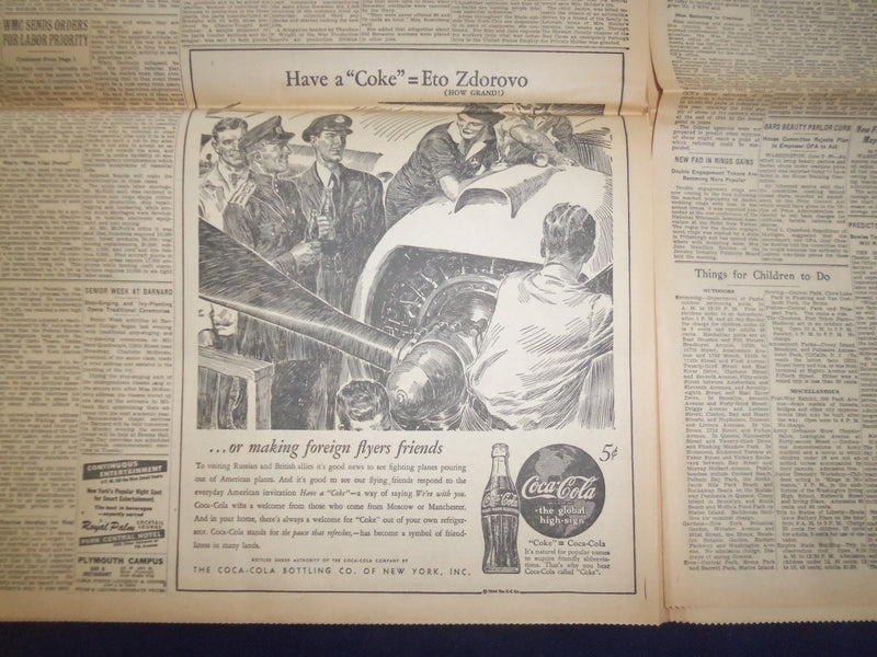 1944 JUNE 3 NEW YORK TIMES - AIR FORCE LINKS RUSSIA, WITH BASES THERE - NP 6558