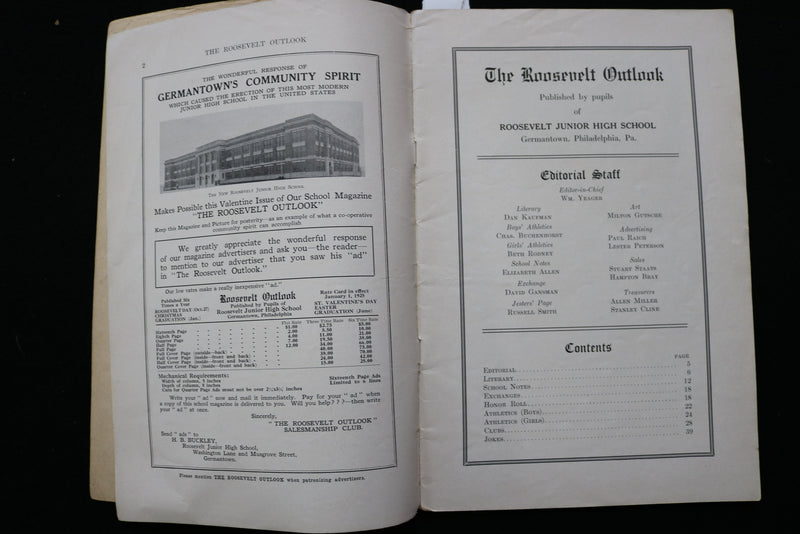 1925-1926 ROOSEVELT JUNIOR HS OUTLOOK MAGAZINE- GERMANTOWN, PA- LOT OF 7- K 2443