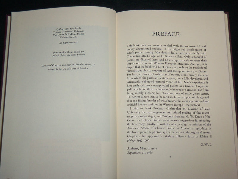 1967 THEOCRITUS' COAN PASTORALS A POETRY BOOK BY GILBERT LAWALL - KD 6665