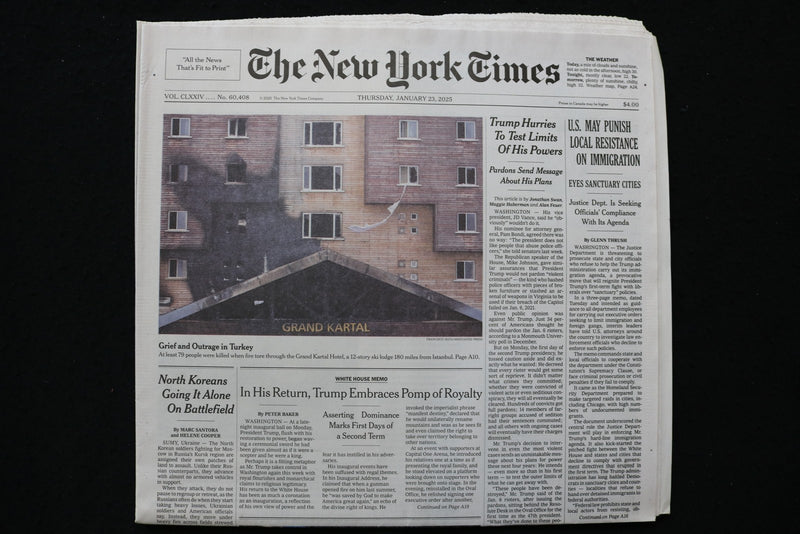 2025 JANUARY 23 NEW YORK TIMES - TRUMP HURRIES TO TEST LIMITS OF HIS POWERS