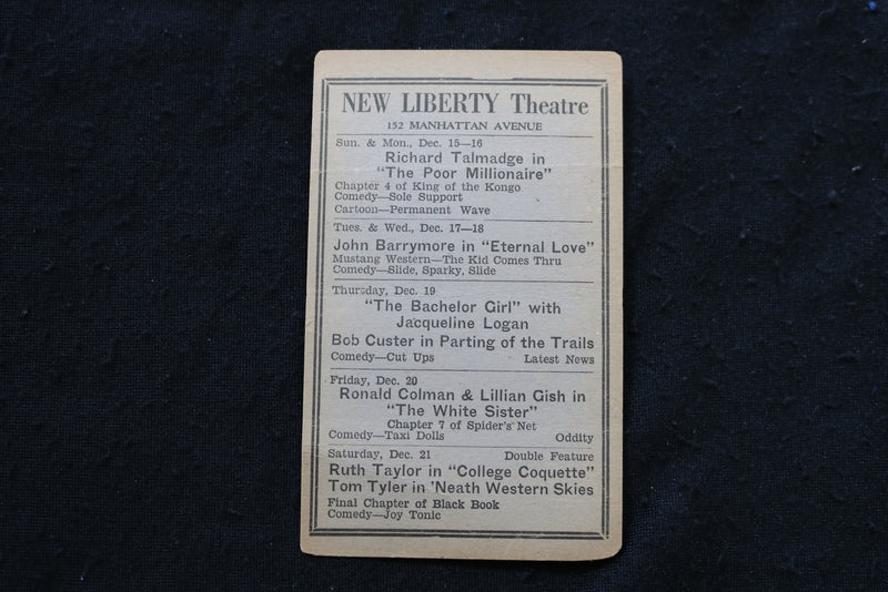 1920'S MOVIE CARD - NEW LIBERTY THEATRE - K 1842