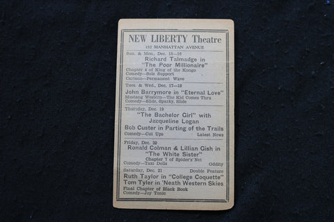 1920'S MOVIE CARD - NEW LIBERTY THEATRE - K 1842