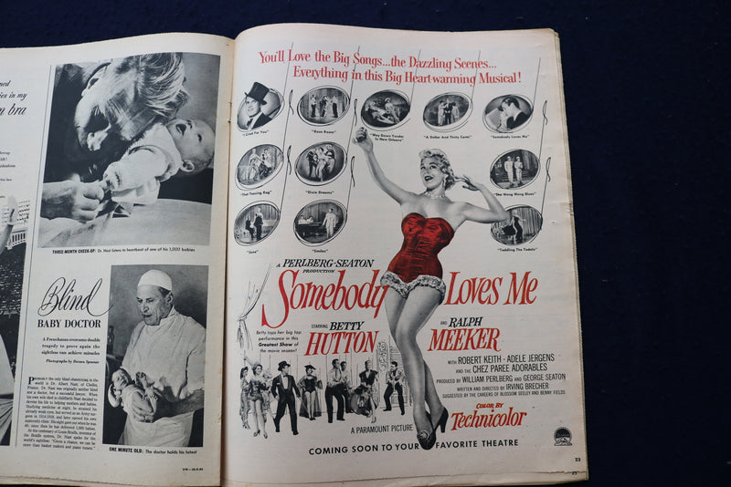 1952 OCTOBER 5 THIS WEEK MAGAZINE - SOMEBODY LOVES ME MOVIE AD - E 22958