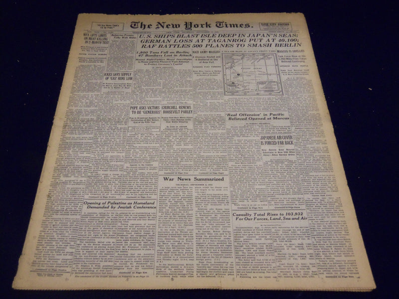 1943 SEPT 2 NEW YORK TIMES - RAF BATTLES 500 PLANES TO SMASH BERLIN - NT 967