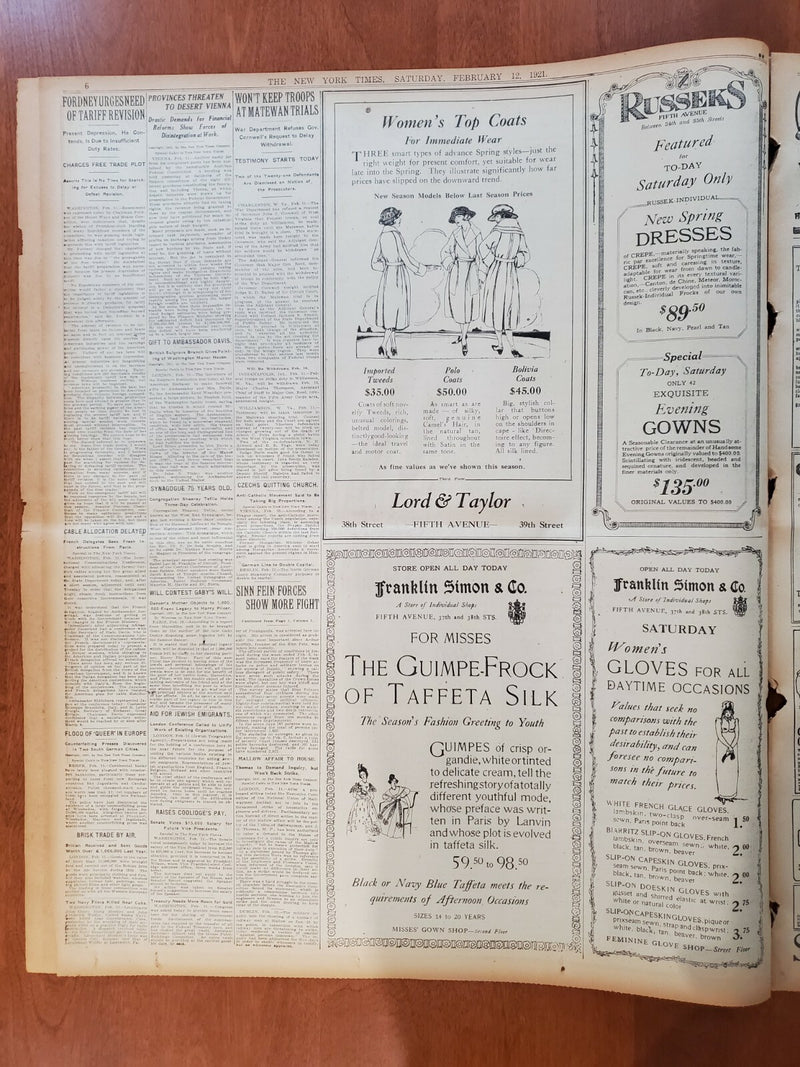 1921 FEBRUARY 12 NEW YORK TIMES NEWSPAPER - ALL AGENCIES FIGHT TYPHUS - NT 8121