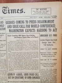 1921 FEBRUARY 9 NEW YORK TIMES - GEDDES COMING TO PRESS DISARMAMENT - NT 8118