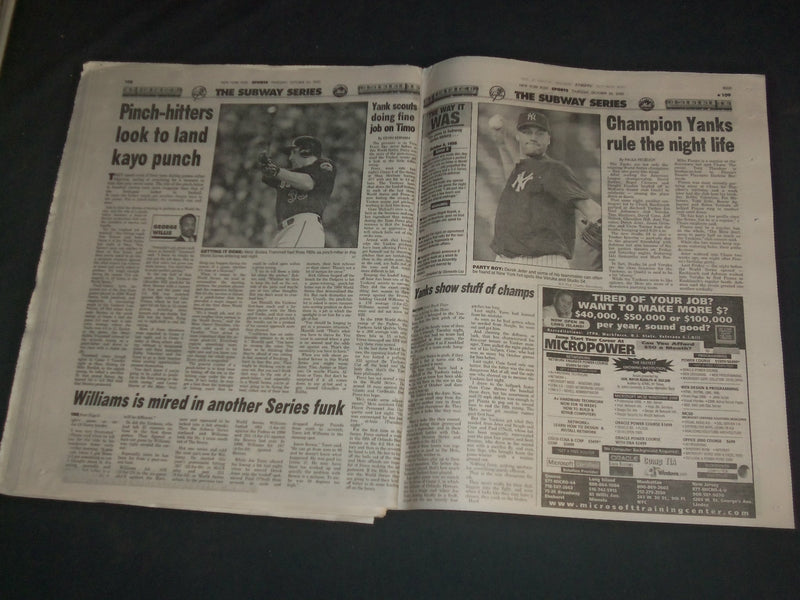 2000 OCT 26 NEW YORK POST NEWSPAPER-YANKEES BEAT METS WORLD SERIES GM 3-NP 4141