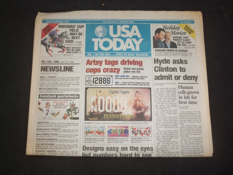1998 NOVEMBER 6-8 USA TODAY NEWSPAPER - HYDE ASKS CLINTON TO ADMIT/DENY- NP 7965