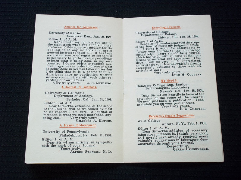 1901 A JOURNAL OF APPLIED MICROSCOPY & LABORATORY METHODS SOFTCOVER BOOK- J 7184