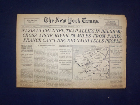 1940 MAY 22 NEW YORK TIMES - NAZIS AT CHANNEL, TRAP ALLIES IN BELGIUM - NP 6495