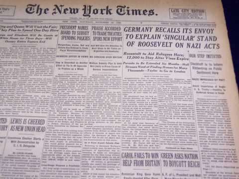 1938 NOV 19 NEW YORK TIMES - GERMANY RECALLS ITS ENVOY, JOHN L. LEWIS - NT 2400