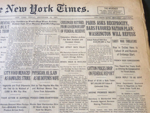 1927 SEPT 16 NEW YORK TIMES - PARIS ASKS RECIPROCITY WASHINGTON REFUSE - NT 6382