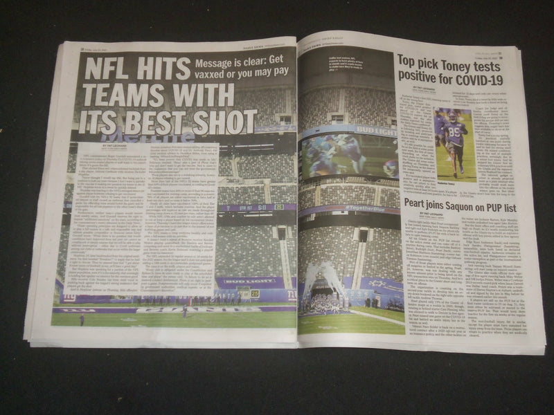 2021 JULY 23 NEW YORK DAILY NEWS NEWSPAPER - NFL: GET VACCINATED OR NO PAY