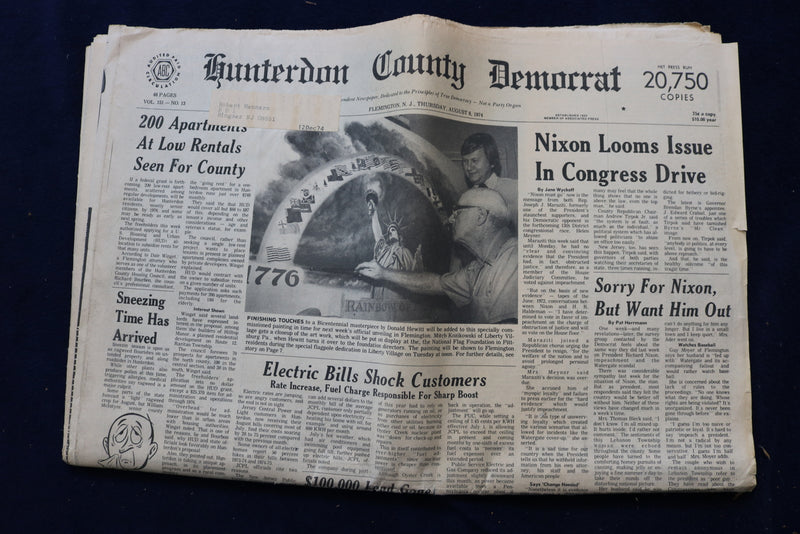 1974 AUGUST 6-11 HUNTERDON COUNTY NEWSPAPER - RICHARD NIXON - LOT OF 4- NP 8859