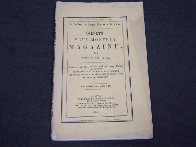 1841 FEB 15 ROBERTS' SEMI-MONTHLY MAGAZINE - JAMES FENNIMORE COOPER - ST 4523