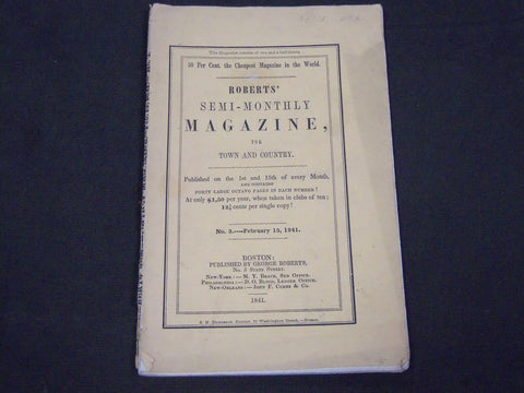 1841 FEB 15 ROBERTS' SEMI-MONTHLY MAGAZINE - JAMES FENNIMORE COOPER - ST 4523