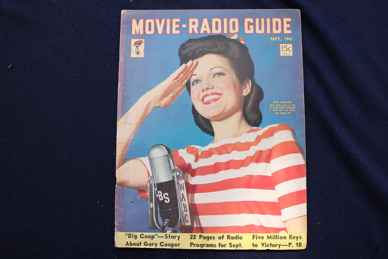 1943 SEPTEMBER MOVIE-RADIO GUIDE MAGAZINE - LOIS JANUARY COVER - E 9264