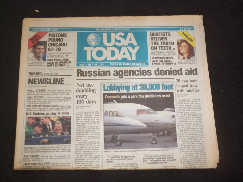 1998 APRIL 16 USA TODAY NEWSPAPER - RUSSIAN AGENCIES DENIED AID - NP 7913