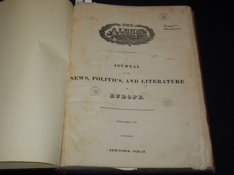 1830-1831 THE ALBION WEEKLY GAZETTE BOUND VOLUME NO. 9 - NEW YORK - R 89Z