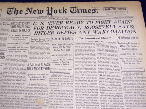 1941 MAY 5 NEW YORK TIMES - HITLER DEFIES ANY WAR COALITION - NT 1318