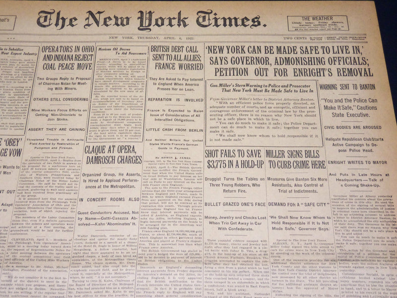 1922 APRIL 6 NEW YORK TIMES - CLAQUE AT OPERA DAMROSCH CHARGES - NT 8579