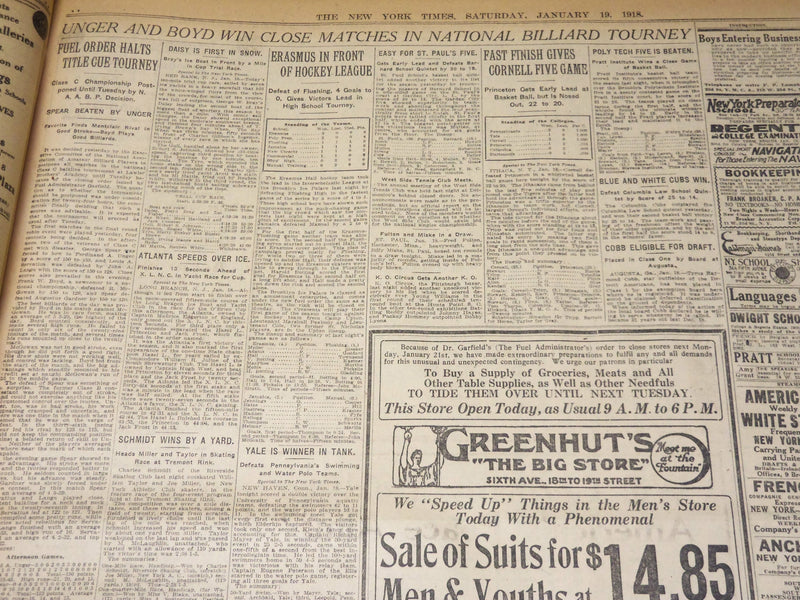 1918 JANUARY 19 NEW YORK TIMES - WILSON SAYS SHUT DOWN WAS NECESSARY - NT 7943