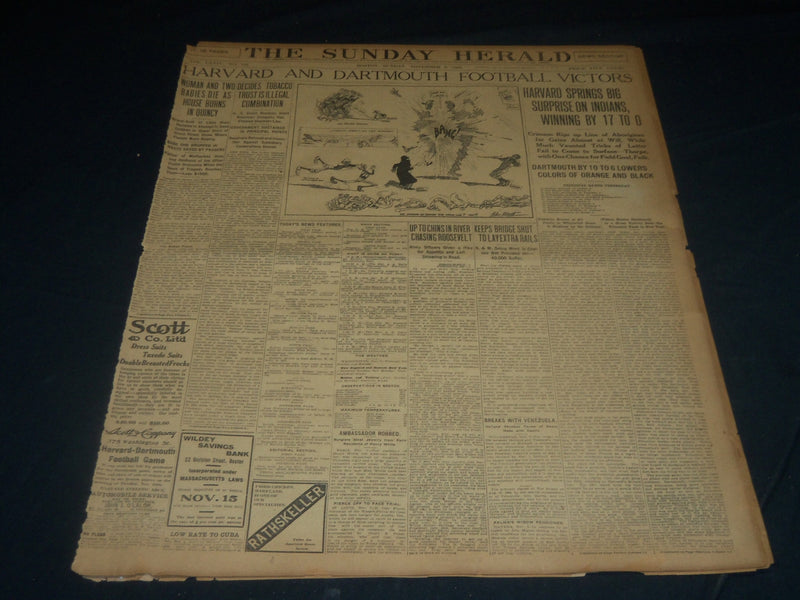 1908 NOVEMBER 8 THE BOSTON HERALD -HARVARD & DARTMOUTH FOOTBALL VICTORS - BH 245