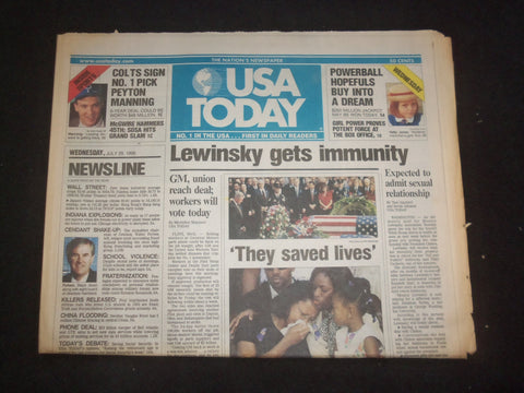 1998 JULY 29 USA TODAY NEWSPAPER - LEWINSKY GETS IMMUNITY - NP 7941