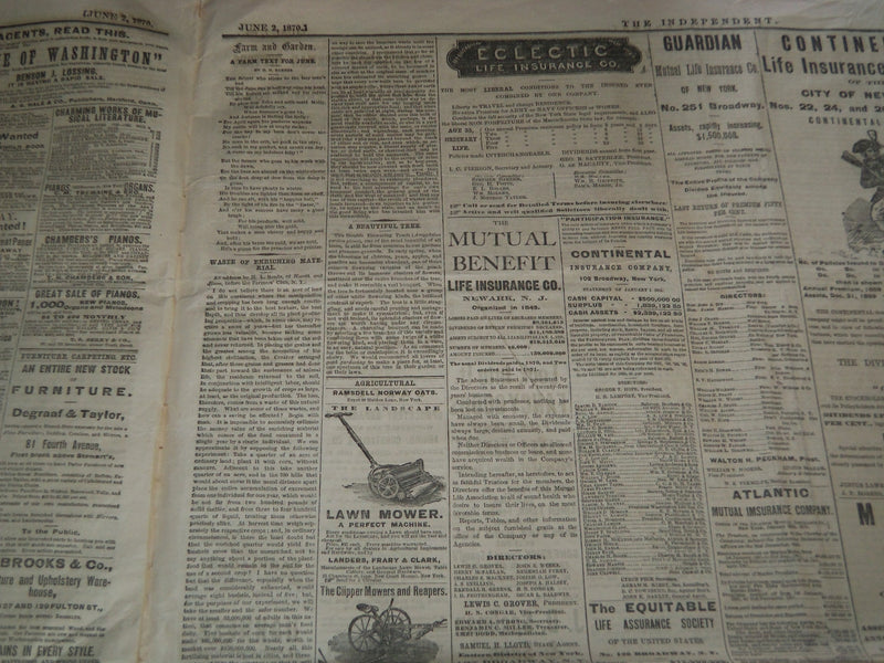 1870 JUNE 2 THE INDEPENDENT NEWSPAPER - CENTRAL PARK ILLUSTRATION - NT 7625