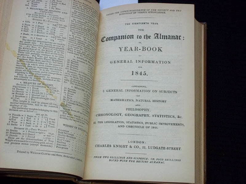 1845 THE BRITISH ALMANAC AND COMPANION VOLUME - LONDON - KD 7590