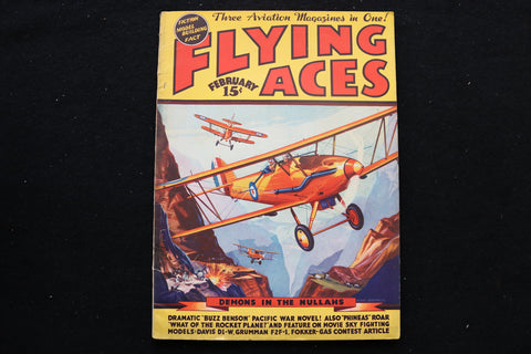 1937 FEBRUARY FLYING ACES MAGAZINE - DEMONS IN THE NULLAHS COVER - ST 1011F