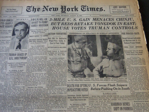 1950 AUGUST 10 NEW YORK TIMES - 3 MILE U. S. GAIN MENACES CHINJU - NT 5975