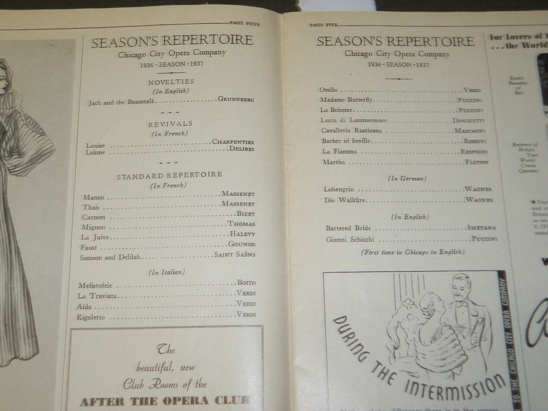 1936 NOVEMBER 27 CHICAGO CITY OPERA COMPANY PROGRAM - LAWRENCE TIBBETT - J 3705