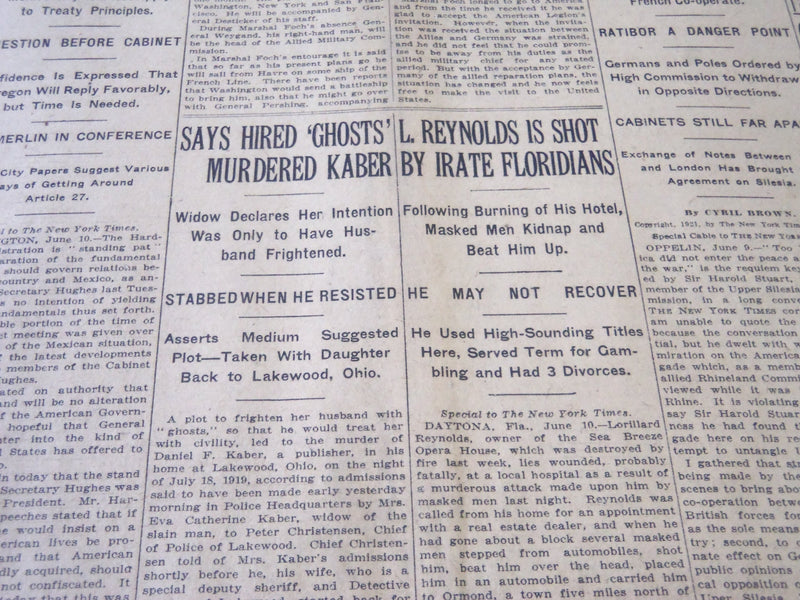 1921 JUNE 11 NEW YORK TIMES - L. REYNOLDS IS SHOT BY FLORIDIANS - NT 5502