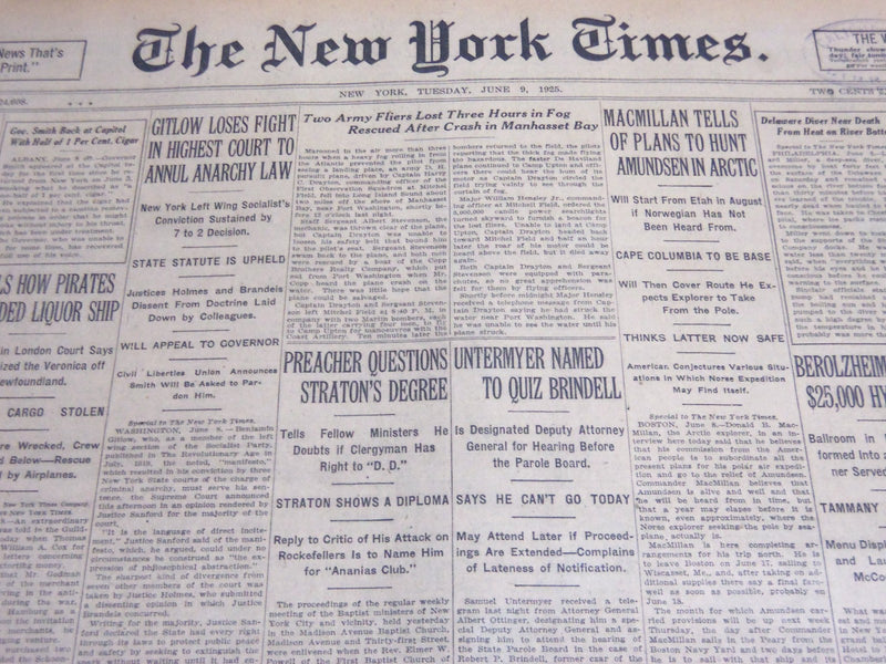 1925 JUNE 9 NEW YORK TIMES - UNTERMEYER NAMED TO QUIZ BRINDELL - NT 5407