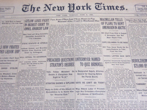 1925 JUNE 9 NEW YORK TIMES - UNTERMEYER NAMED TO QUIZ BRINDELL - NT 5407
