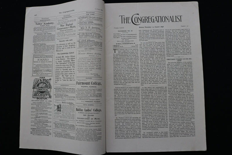 1896 AUGUST 13 THE CONGREGATIONALIST MAGAZINE -NEW CONGRESSIONAL LIBRARY- K 2343