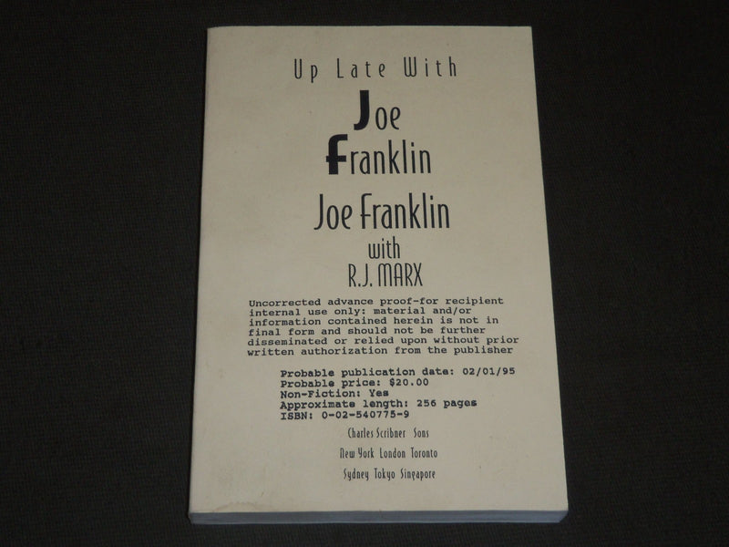 1995 UP LATE WITH JOE FRANKLIN WITH R. J. MARX SOFTCOVER BOOK - KD 201