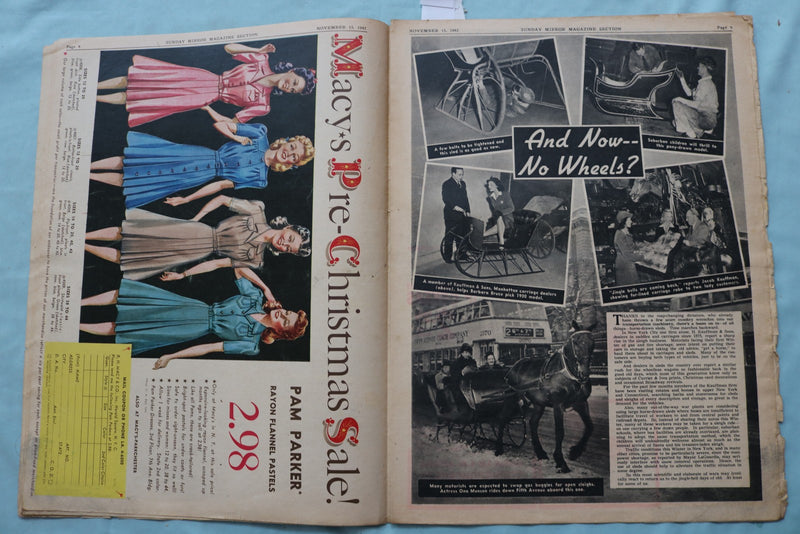 1942 NOV 15 SUNDAY MIRROR NEWSPAPER MAGAZINE SECTION - PRISCILLA LANE - NP 9101
