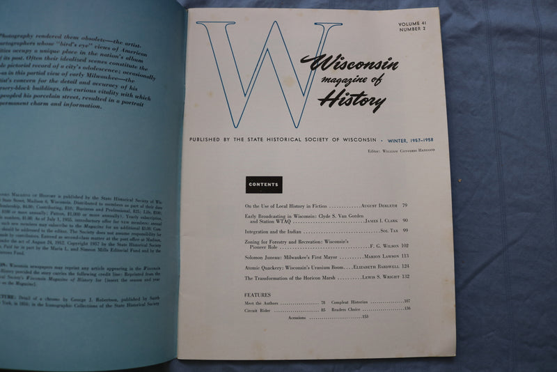 1957-1958 WISCONSIN MAGAZINE OF HISTORY SOFTCOVER BOOKS - LOT 0F 2 - K 715