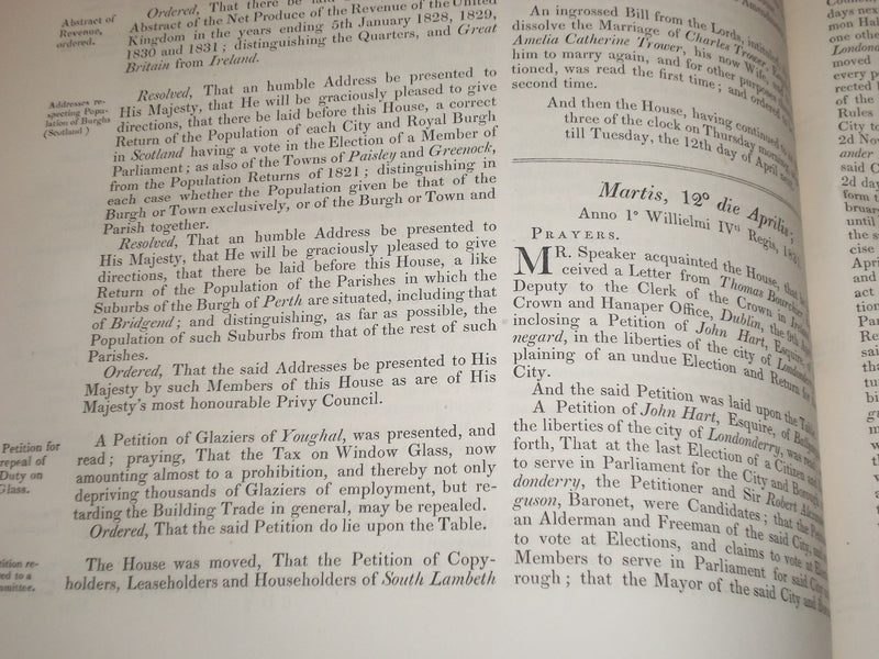 1830-1831 JOURNALS OF HOUSE OF COMMONS - KING GEORGE IV 1ST & 2ND YEAR - KD 4C